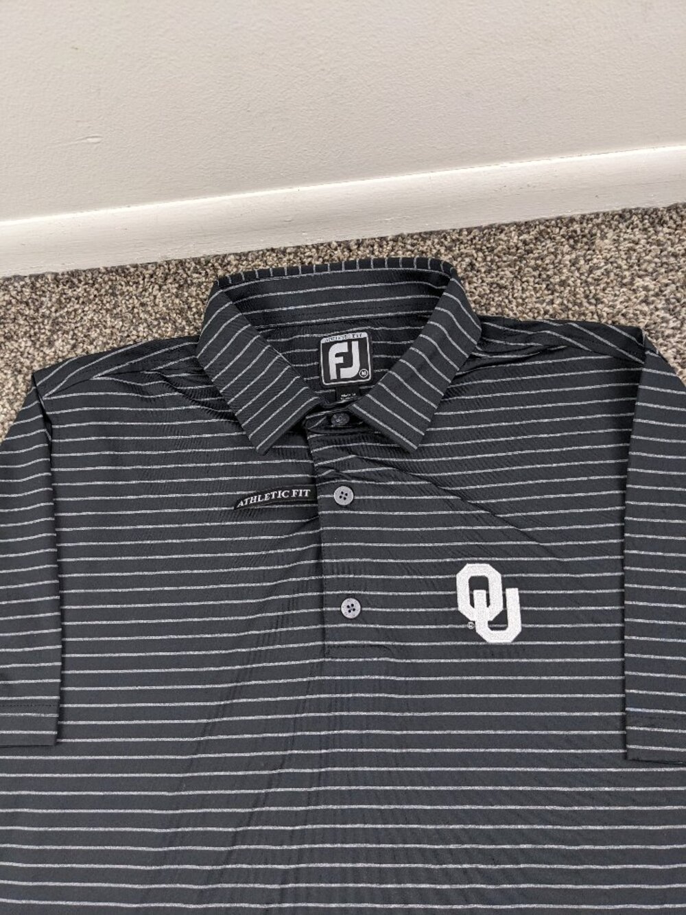 NWT Oklahoma Sooners Polo Shirt FootJoy Performance Striped Black Mens Medium